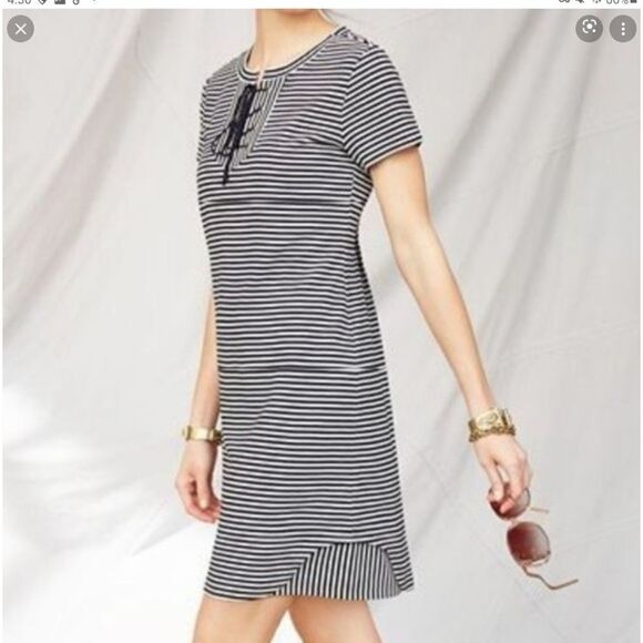 CABI CAPTAIN DRESS IN BLACK AND WHITE STRIPES - Picture 1 of 7